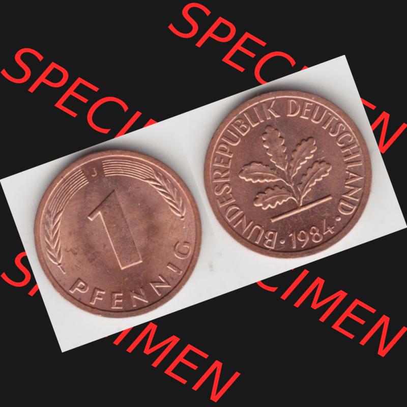 BRD Münze aus Deutschland 1950-2001, 1 Pfennig / 1 Pf. 1984 J - Vollansicht II.. Bild der Vorderseite und Rückseite einer 1 Pfennig Münze der Bundesrepublik... Sammlung