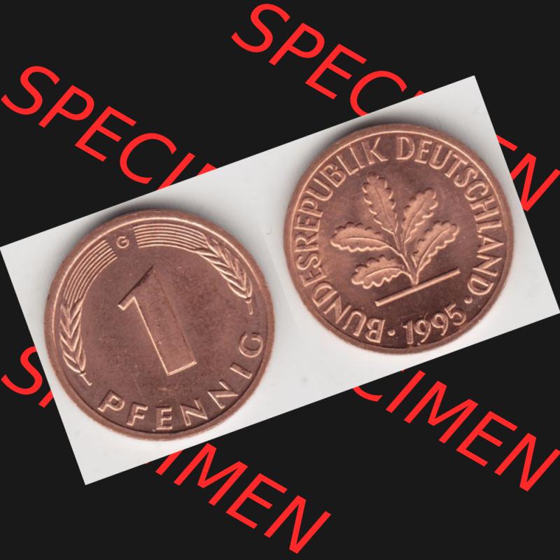 BRD Münze aus Deutschland 1950-2001, 1 Pfennig / 1 Pf. 1995 G - Vollansicht II.. Bild der Vorderseite und Rückseite einer 1 Pfennig Münze der Bundesrepublik... Sammlung