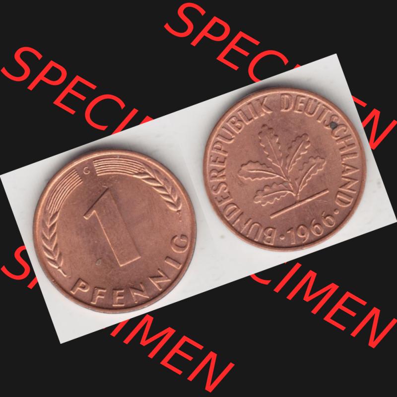 BRD Münze aus Deutschland 1950-2001, 1 Pfennig / 1 Pf. 1966 G - Vollansicht II.. Bild der Vorderseite und Rückseite einer 1 Pfennig Münze der Bundesrepublik... Sammlung