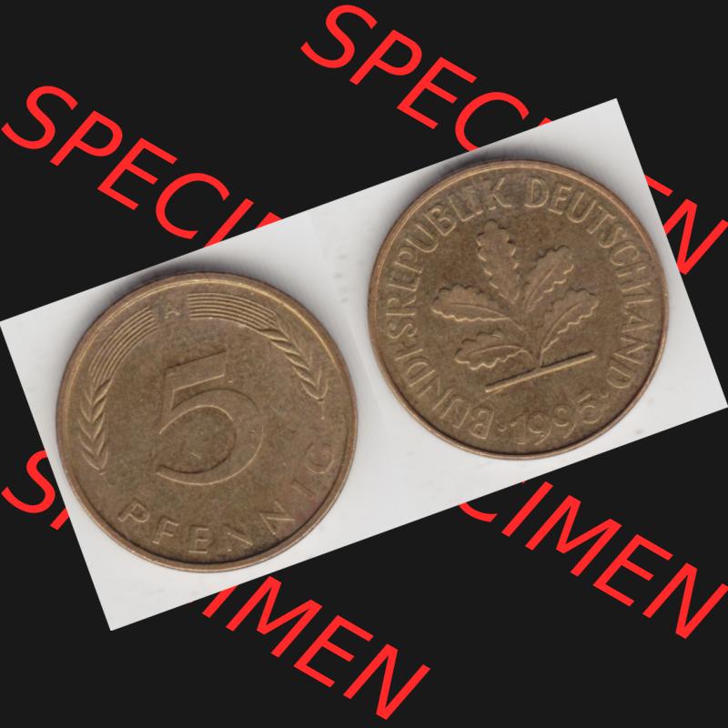 BRD Münze aus Deutschland 1950-2001, 5 Pfennig / 5 Pf. 1995 A - Vollansicht II. als Bildmaterial innerhalb vom online Katalog und online Datenbank für Münzen der... Sammlung