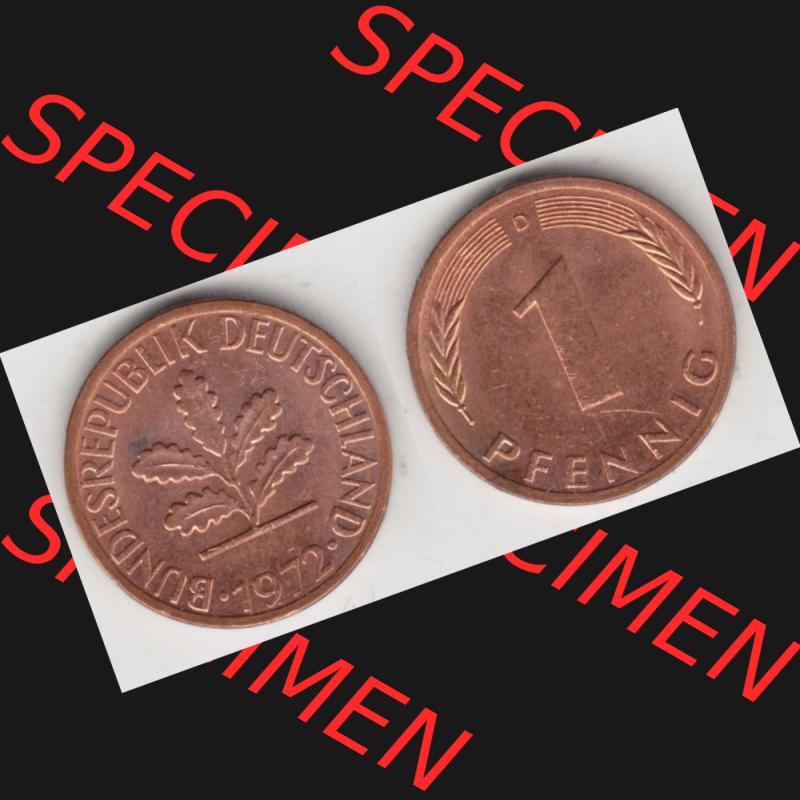 BRD Münze aus Deutschland 1950-2001, 1 Pfennig / 1 Pf. 1972 D - Vollansicht I.. Bild der Vorderseite und Rückseite einer 1 Pfennig Münze der Bundesrepublik... Sammlung
