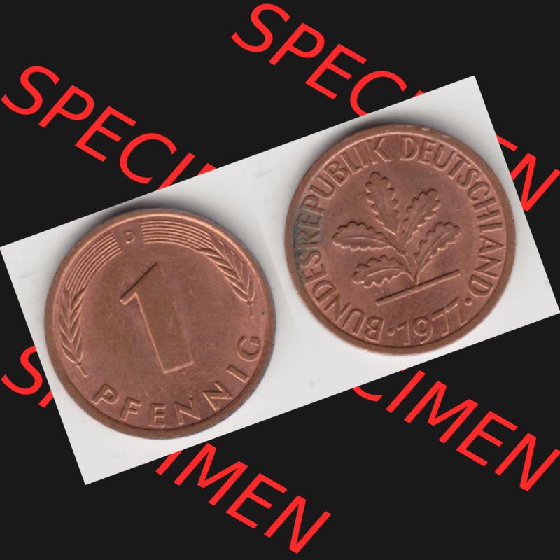 BRD Münze aus Deutschland 1950-2001, 1 Pfennig / 1 Pf. 1977 D - Vollansicht II.. Bild der Vorderseite und Rückseite einer 1 Pfennig Münze der Bundesrepublik... Sammlung