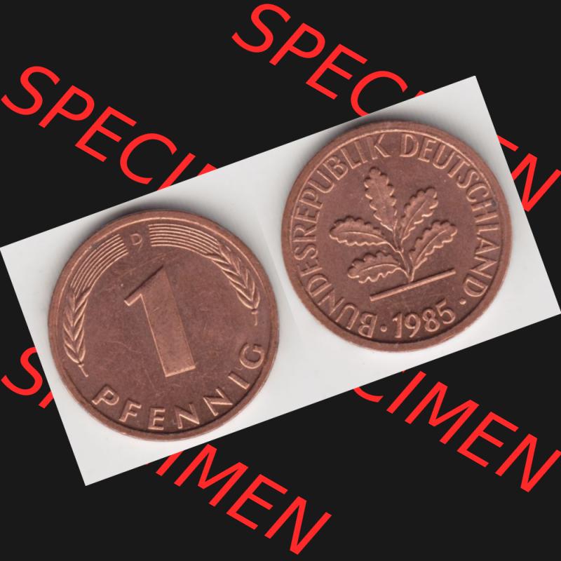 BRD Münze aus Deutschland 1950-2001, 1 Pfennig / 1 Pf. 1985 D - Vollansicht II.. Bild der Vorderseite und Rückseite einer 1 Pfennig Münze der Bundesrepublik... Sammlung