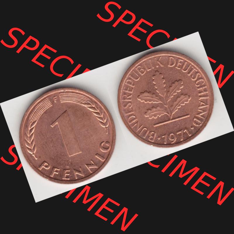 BRD Münze aus Deutschland 1950-2001, 1 Pfennig / 1 Pf. 1971 F - Vollansicht II.. Bild der Vorderseite und Rückseite einer 1 Pfennig Münze der Bundesrepublik... Sammlung