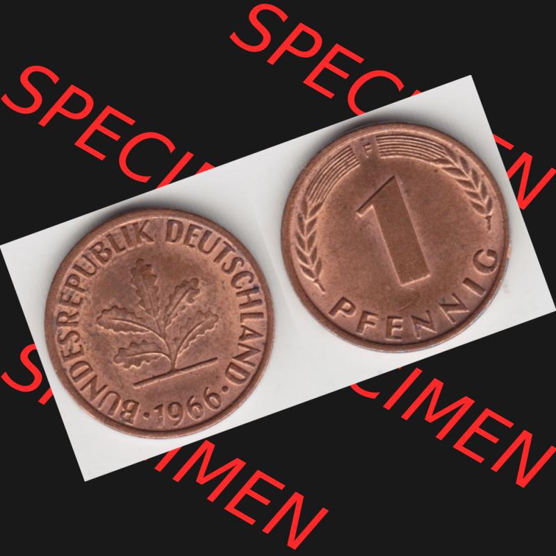 BRD Münze aus Deutschland 1950-2001, 1 Pfennig / 1 Pf. 1966 F - Vollansicht I.. Bild der Vorderseite und Rückseite einer 1 Pfennig Münze der Bundesrepublik... Sammlung