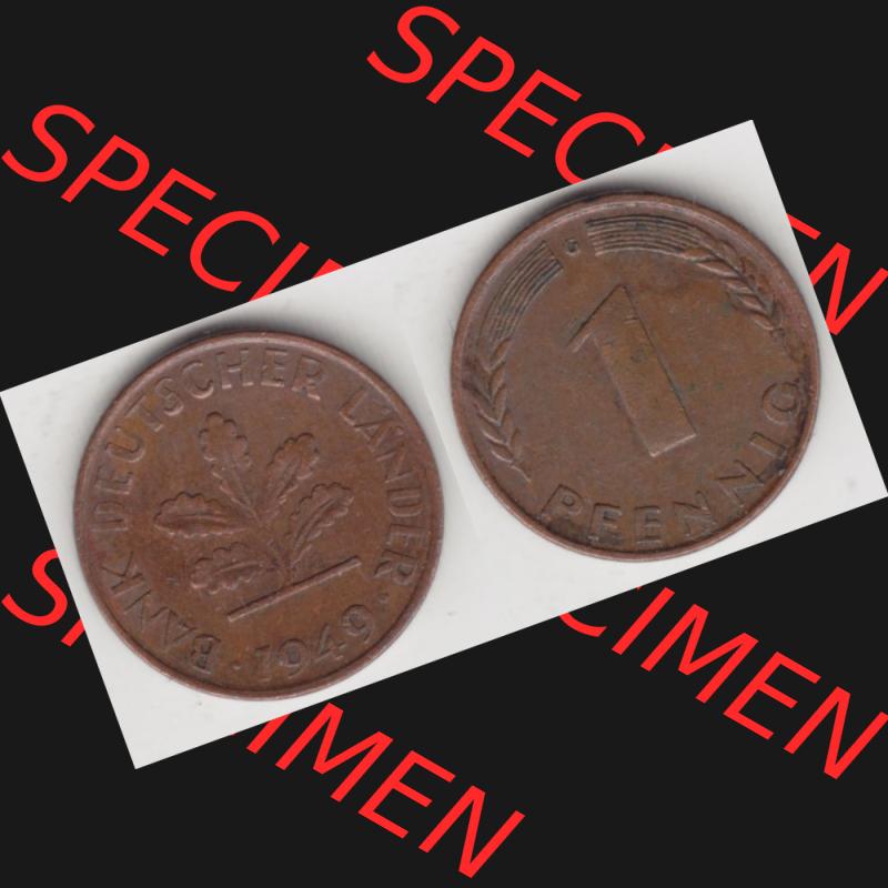BRD Münze aus Deutschland 1948-1949, 1 Pfennig / 1 Pf. 1949 G - Vollansicht I.. Bild der Vorderseite und Rückseite einer 1 Pfennig Münze der Bundesrepublik... Sammlung