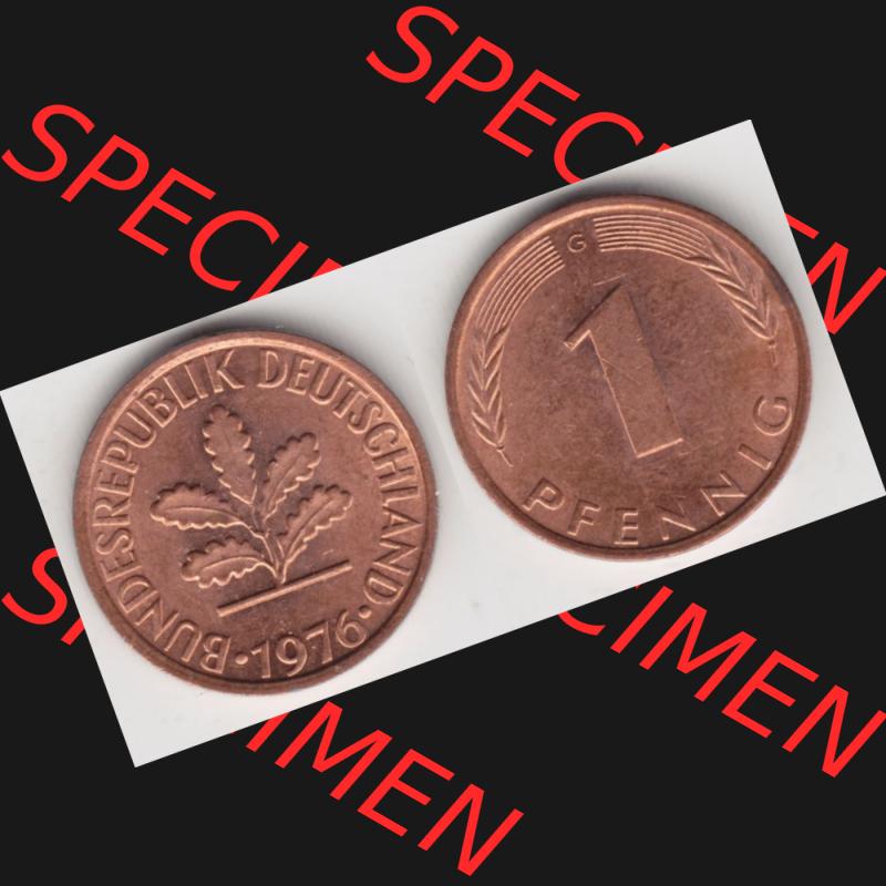 BRD Münze aus Deutschland 1950-2001, 1 Pfennig / 1 Pf. 1976 G - Vollansicht I.. Bild der Vorderseite und Rückseite einer 1 Pfennig Münze der Bundesrepublik... Sammlung