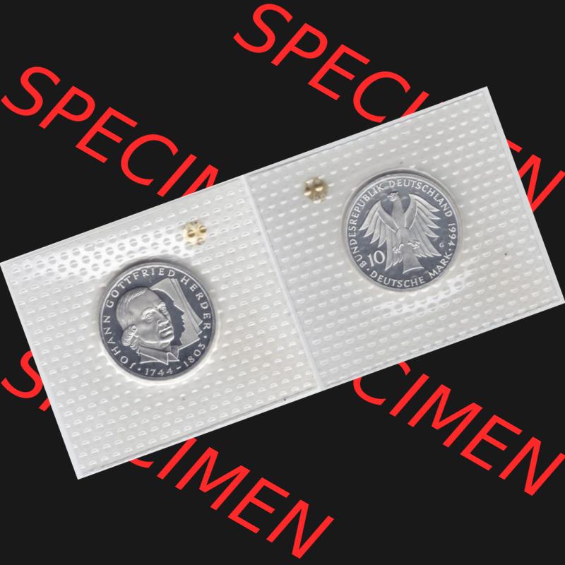 BRD Münze aus Deutschland 1994, 10 DM Gedenkmünze PP in Noppenfolie 10 Deutsche Mark Silber Johann Gottfried Herder - Vollansicht als Bildmaterial innerhalb vom online Katalog und online... Sammlung