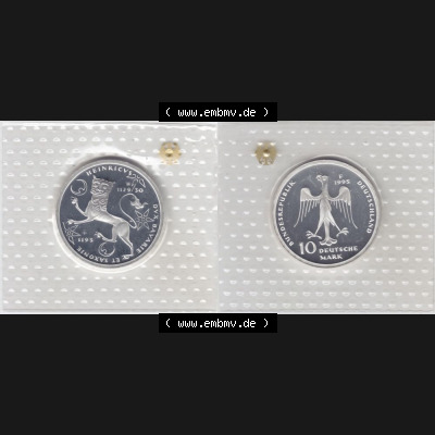BRD Münze aus Deutschland 1995, 10 DM Gedenkmünze PP in Noppenfolie 10 Deutsche Mark Silber Heinrich der Löwe - Vollansicht als Bildmaterial innerhalb vom online Katalog und online... Sammlung