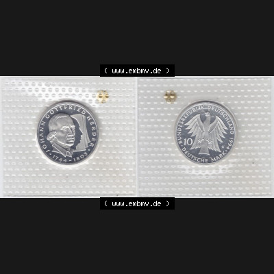 BRD Münze aus Deutschland 1994, 10 DM Gedenkmünze PP in Noppenfolie 10 Deutsche Mark Silber Johann Gottfried Herder - Vollansicht als Bildmaterial innerhalb vom online Katalog und online... Sammlung