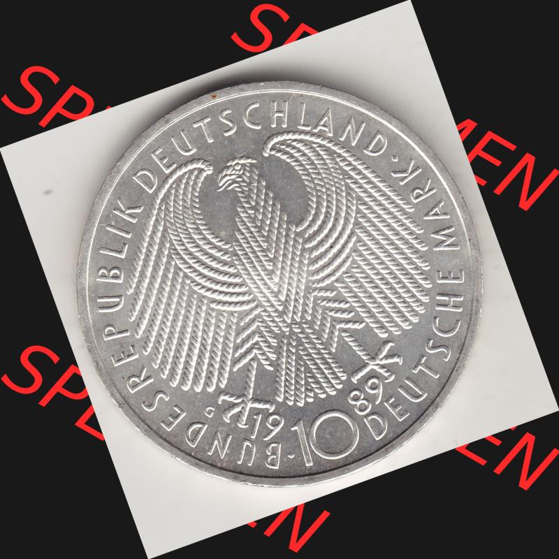 BRD Münzen 10 Deutsche Mark, 10 DM Gedenkmünzen Silber 1989-1989, 10 DM Deutsche Mark, 40 Jahre BRD, Bundesrepublik Deutschland. Vorderseite einer 10 DM-Gedenkmünze... Sammlung