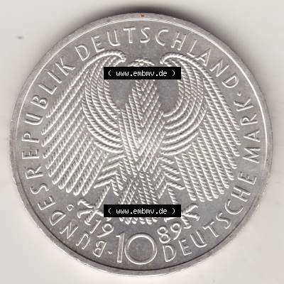 BRD Münzen 10 Deutsche Mark, 10 DM Gedenkmünzen Silber 1989-1989, 10 DM Deutsche Mark, 40 Jahre BRD, Bundesrepublik Deutschland. Vorderseite einer 10 DM-Gedenkmünze... Sammlung