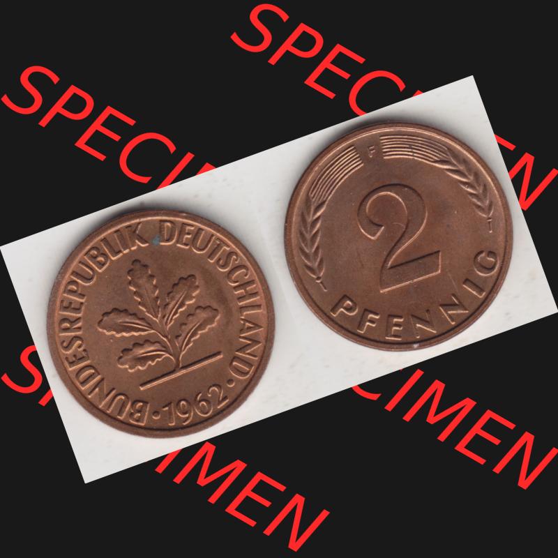BRD Münze aus Deutschland 1950-2001, 2 Pfennig 1962 F (3) Sammlung