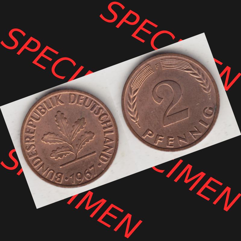 BRD Münze aus Deutschland 1950-2001, 2 Pfennig 1967 F (3) Sammlung