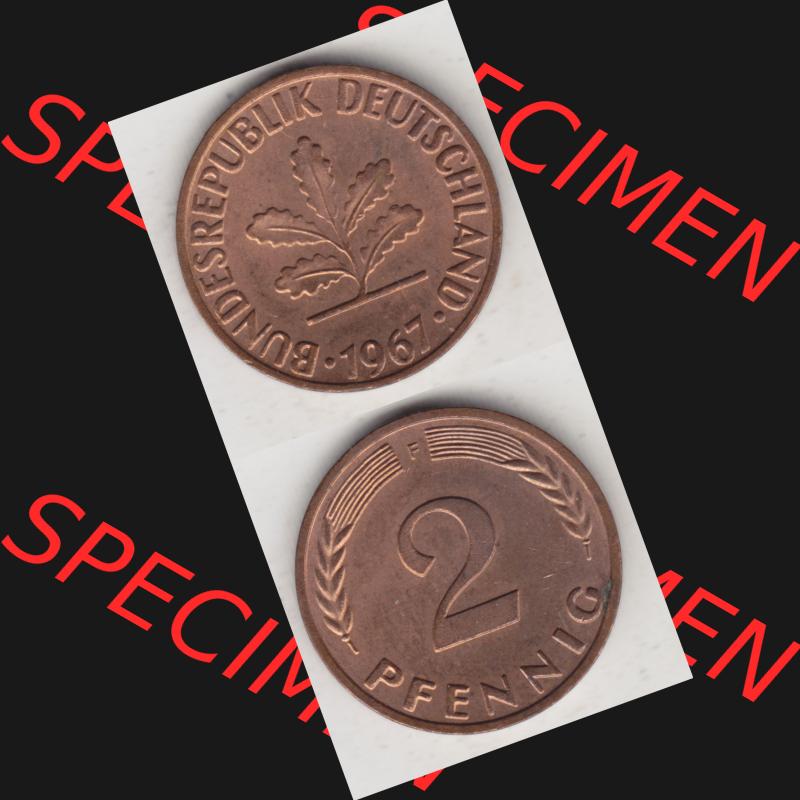 BRD Münze aus Deutschland 1950-2001, 2 Pfennig 1967 F (4) Sammlung