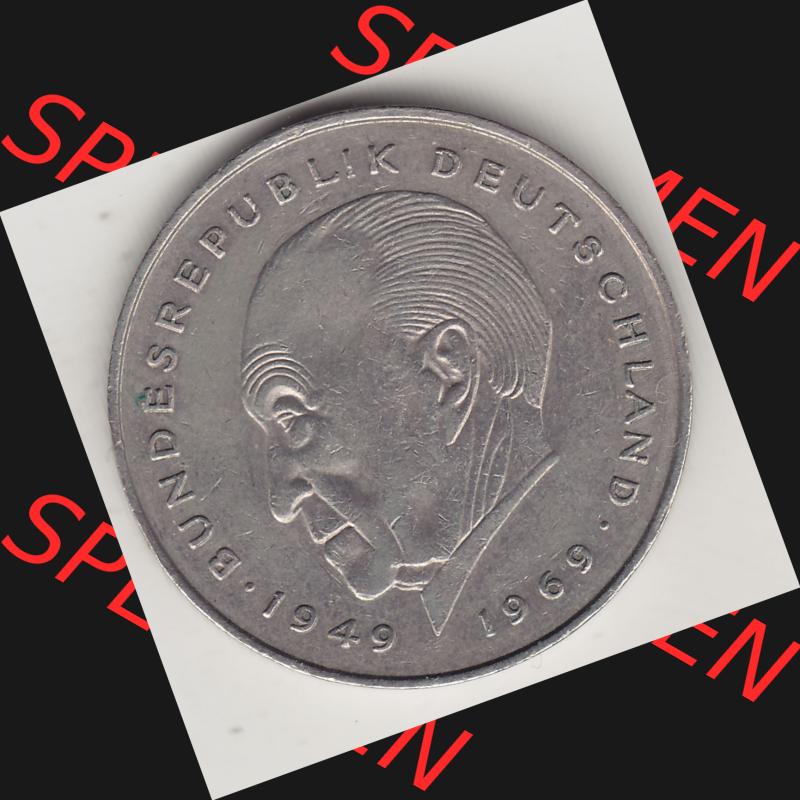 BRD Münzen 2 DM, Gedenkmünze 1969-1987, 2 DM, Deutsche Mark Konrad Adenauer 1983 G-1. Rückseite einer 2 DM, 2 Deutsche Mark G Gedenkmünze, Mzz.... Sammlung