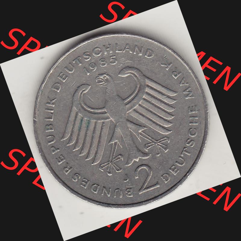 BRD Münzen 2 DM, Gedenkmünze 1979-1993, 2 DM, Deutsche Mark Kurt Schumacher 1985 J-1. Vorderseite einer 2 DM, 2 Deutsche Mark J Gedenkmünze, Mzz.... Sammlung