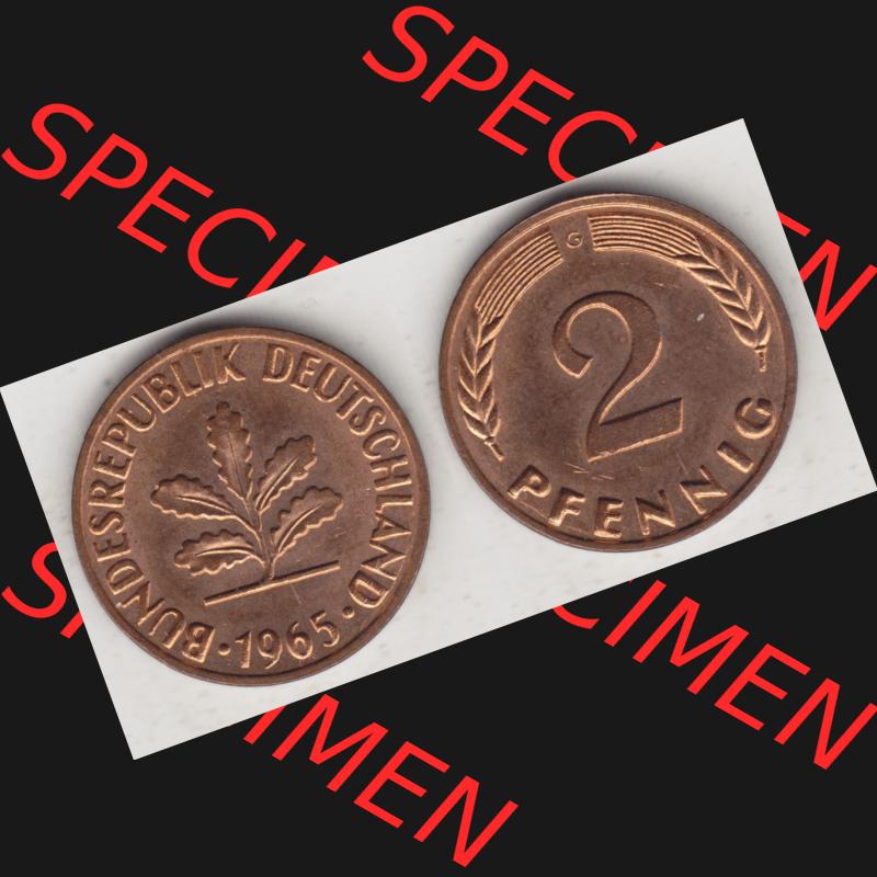 BRD Münze aus Deutschland 1950-2001, 2 Pfennig 1965 G (3) Sammlung