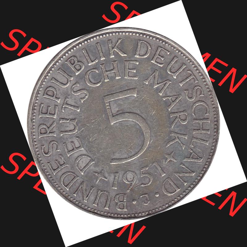 BRD Münzen Silbermünze 1951-1974, 5 DM aus Deutschland, 5 Deutsche Mark Silberadler, Heiermann 1951 Münzzeichen / Mzz. "J" für Hamburg-1.... Sammlung