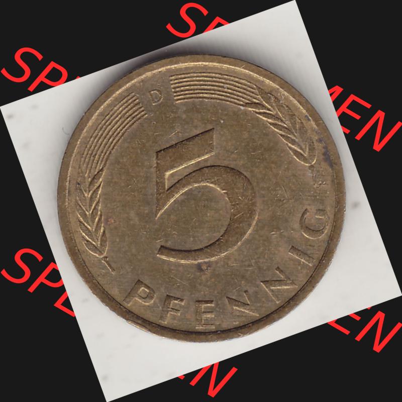 BRD Münzen 5 Pf., Umlaufmünze 1950-2001, 5 Pfennig, 1972 D-1. Rückseite einer 5 Pfennig D, Mzz. D für München - Münze aus Deutschland... Sammlung