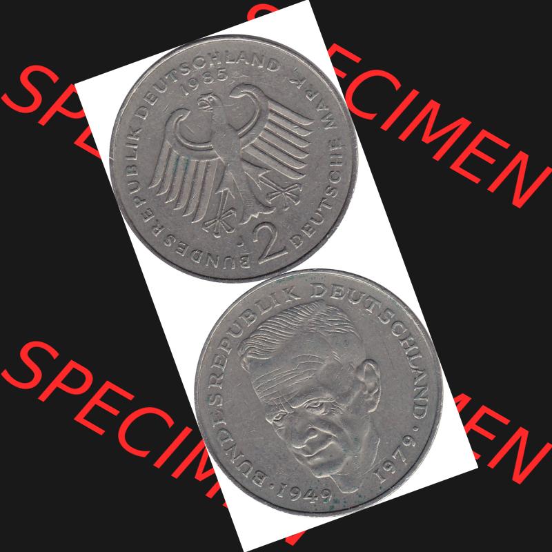 BRD Münzen 2 DM, Gedenkmünze 1979-1993, 2 DM, Deutsche Mark Kurt Schumacher 1985 J-1. Vorderseite und Rückseite mit Wert-Zahl eine 2 DM - Zwei Deutsche Mark Münze... Sammlung