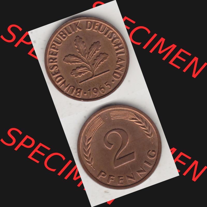 BRD Münze aus Deutschland 1950-2001, 2 Pfennig 1965 J (4) Sammlung