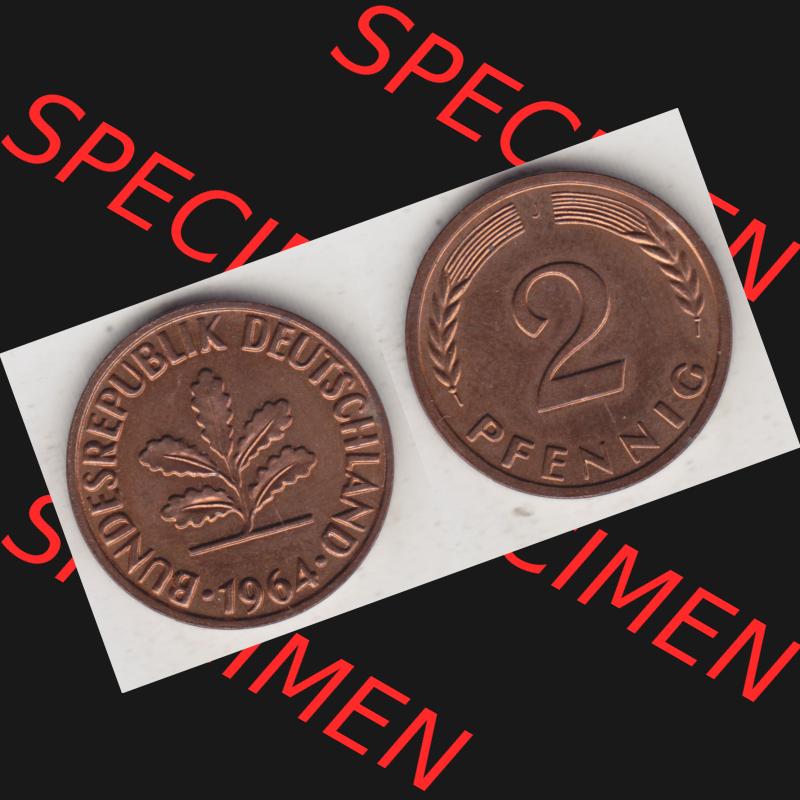 BRD Münze aus Deutschland 1950-2001, 2 Pfennig 1964 J (3) Sammlung