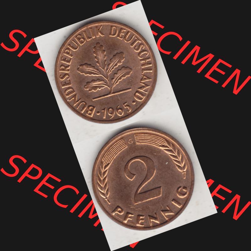 BRD Münze aus Deutschland 1950-2001, 2 Pfennig 1965 G (4) Sammlung