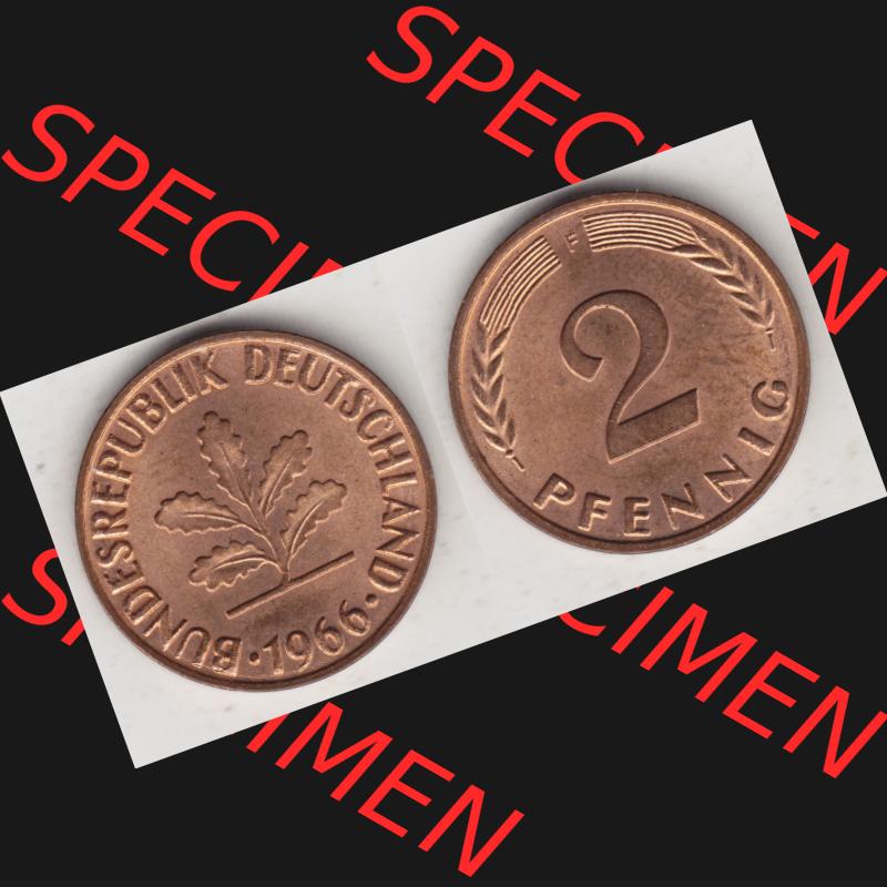 BRD Münze aus Deutschland 1950-2001, 2 Pfennig 1966 F (3) Sammlung
