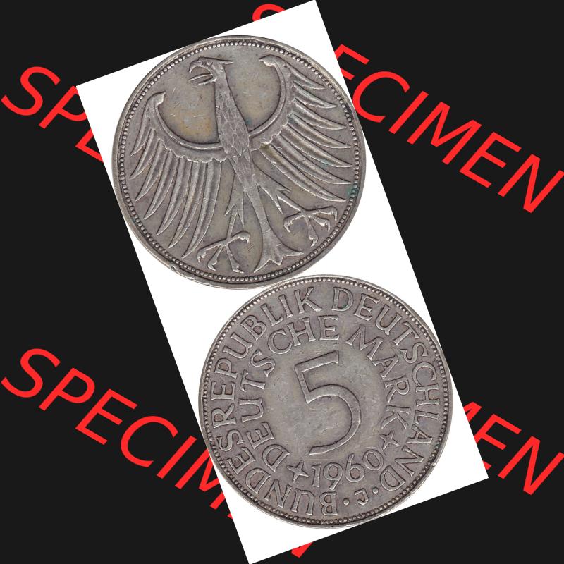 BRD Münzen Silbermünze 1951-1974, 5 DM aus Deutschland, 5 Deutsche Mark Silberadler, Heiermann 1960 Münzzeichen / Mzz. "J" für Hamburg-1.... Sammlung