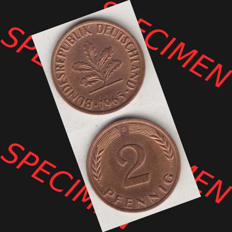 BRD Münze aus Deutschland 1950-2001, 2 Pfennig 1965 D (4) Sammlung