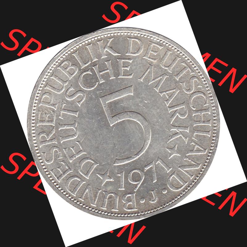 BRD Münzen Silbermünze 1951-1974, 5 DM aus Deutschland, 5 Deutsche Mark Silberadler, Heiermann 1971 Münzzeichen / Mzz. "J" für Hamburg-1.... Sammlung