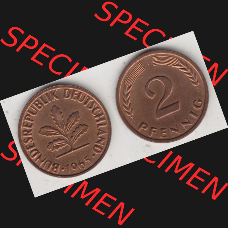 BRD Münze aus Deutschland 1950-2001, 2 Pfennig 1965 J (3) Sammlung