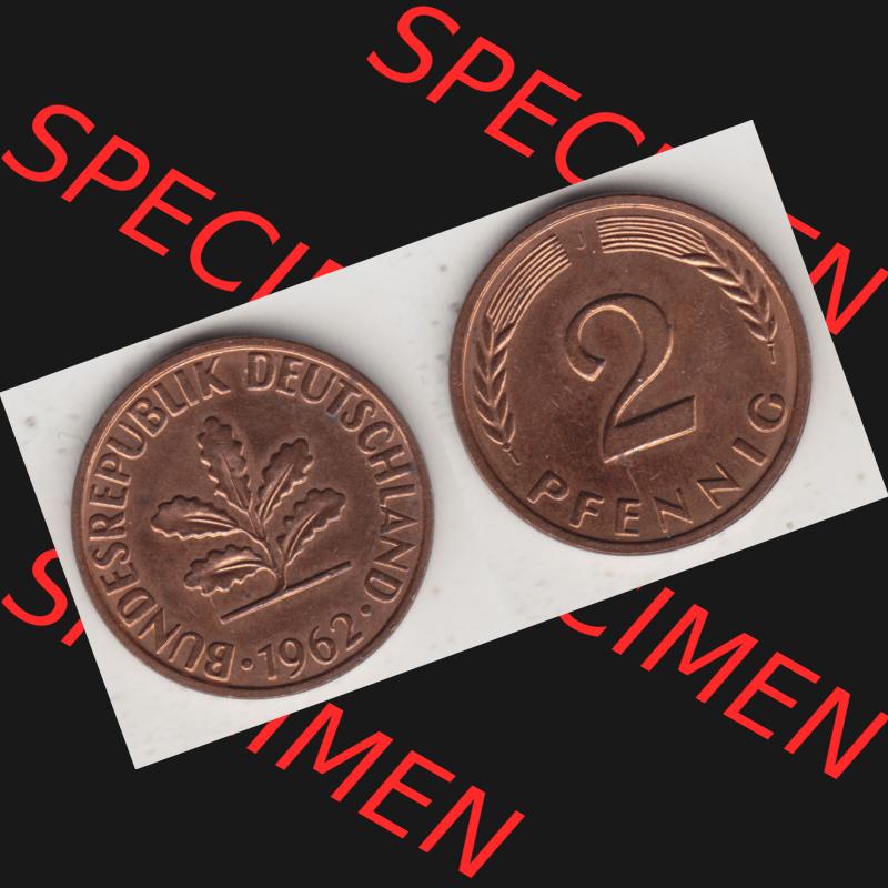 BRD Münze aus Deutschland 1950-2001, 2 Pfennig 1962 J (3) Sammlung