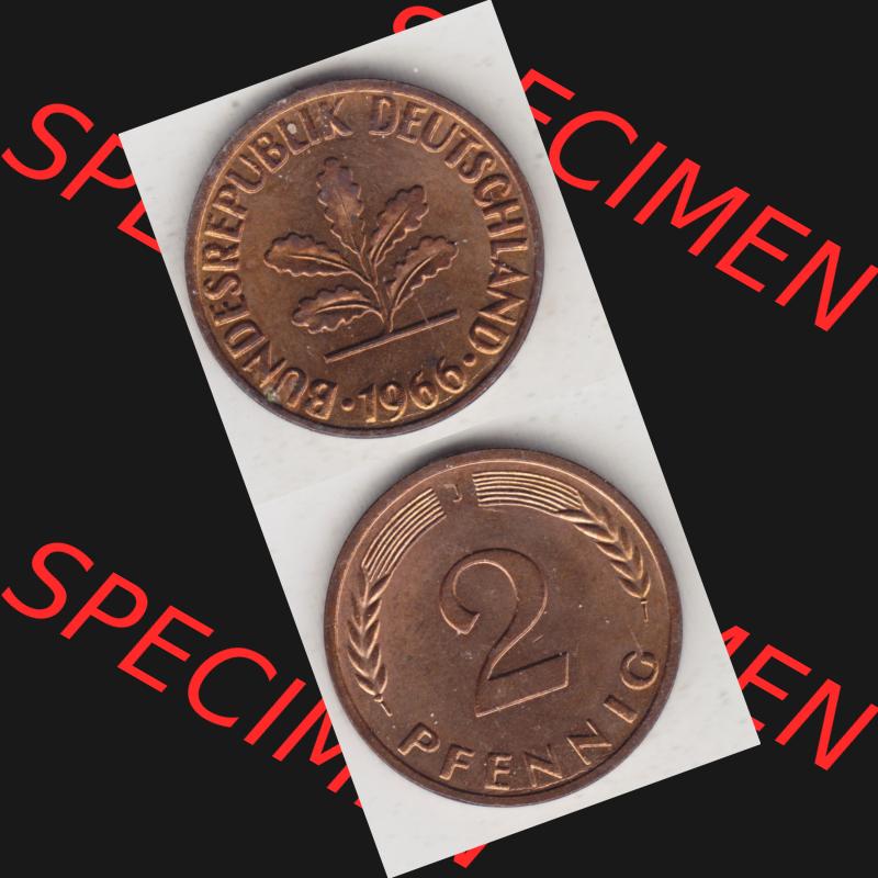 BRD Münze aus Deutschland 1950-2001, 2 Pfennig 1966 J (4) Sammlung