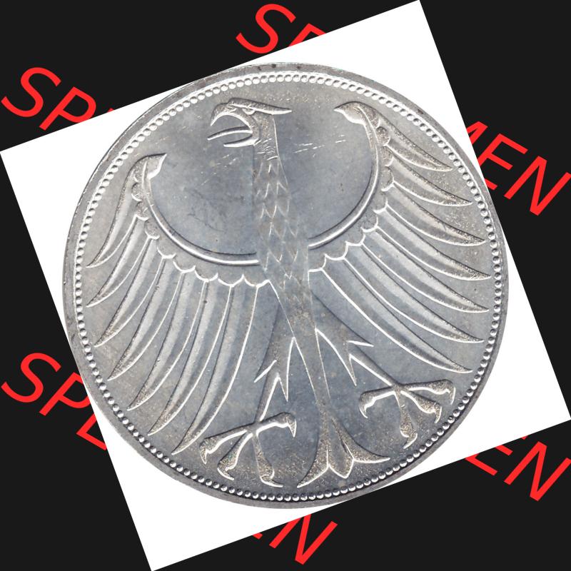 BRD Münzen Silbermünze 1951-1974, 5 DM aus Deutschland, 5 Deutsche Mark Silberadler, Heiermann 1974 Münzzeichen / Mzz. "J" für Hamburg-1.... Sammlung