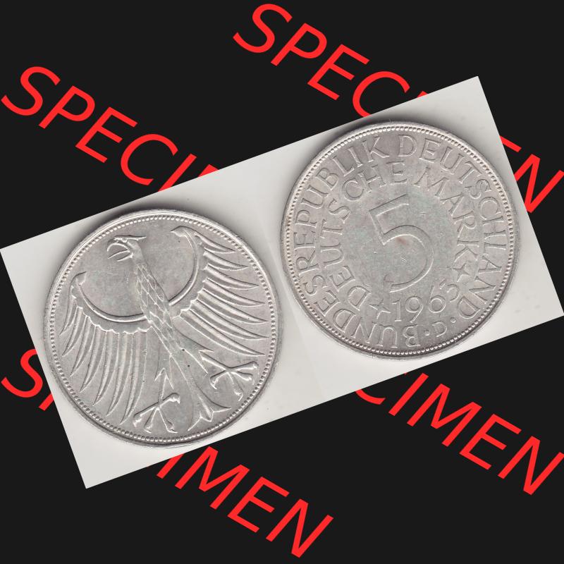 BRD Münzen Silbermünze 1951-1974, 5 DM, 5 Deutsche Mark Silberadler, Heiermann 1963 Münzzeichen / Mzz. "D" für München - 1. Vorderseite... Sammlung