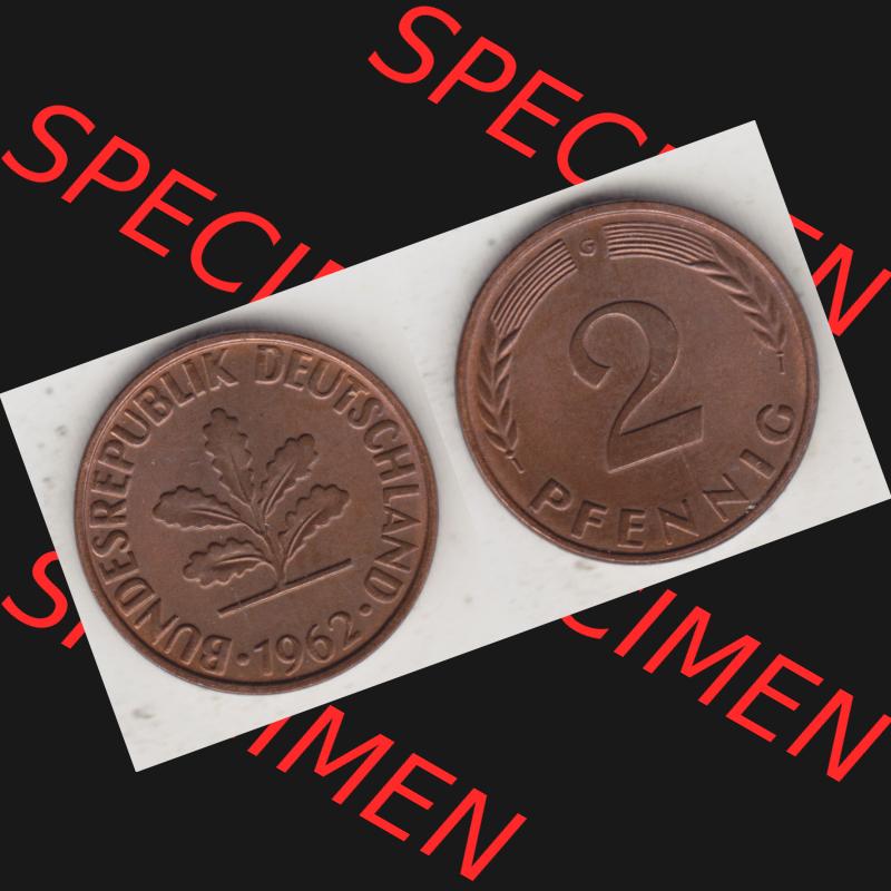 BRD Münze aus Deutschland 1950-2001, 2 Pfennig 1962 G (3) Sammlung