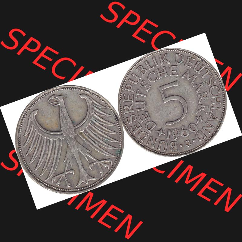 BRD Münzen Silbermünze 1951-1974, 5 DM aus Deutschland, 5 Deutsche Mark Silberadler, Heiermann 1960 Münzzeichen / Mzz. "J" für Hamburg-1.... Sammlung