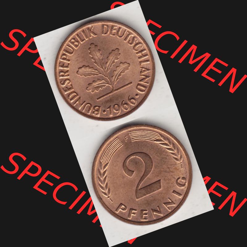 BRD Münze aus Deutschland 1950-2001, 2 Pfennig 1966 F (4) Sammlung