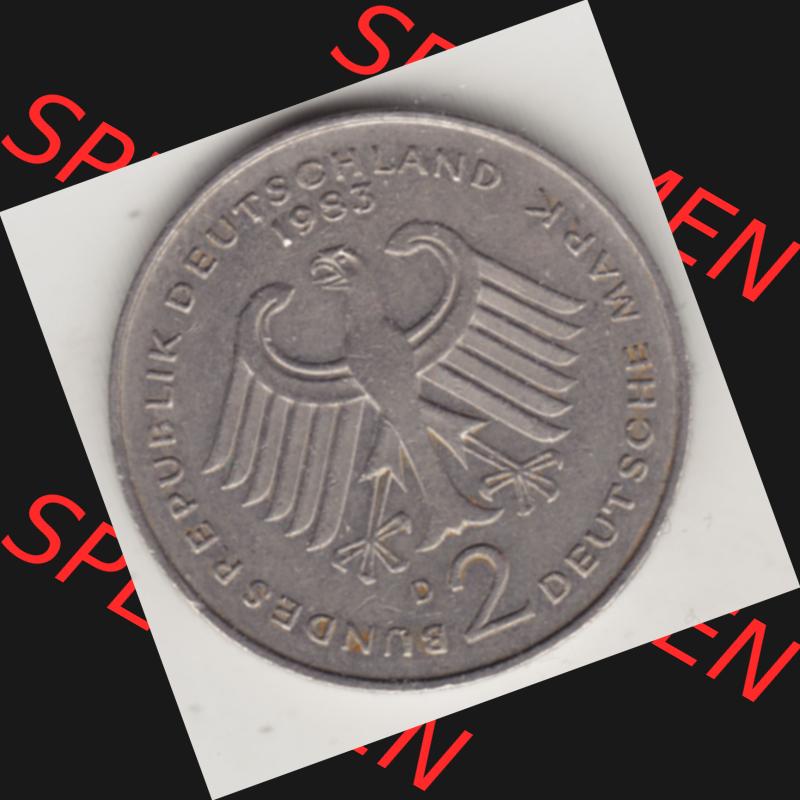 BRD Münzen 2 DM, Gedenkmünze 1979-1993, 2 DM, Deutsche Mark Kurt Schumacher 1983 D-1. Vorderseite einer 2 DM, 2 Deutsche Mark D Gedenkmünze, Mzz.... Sammlung