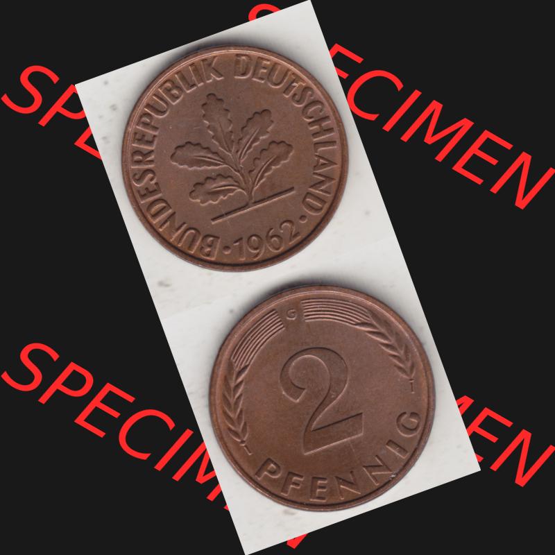 BRD Münze aus Deutschland 1950-2001, 2 Pfennig 1962 G (4) Sammlung