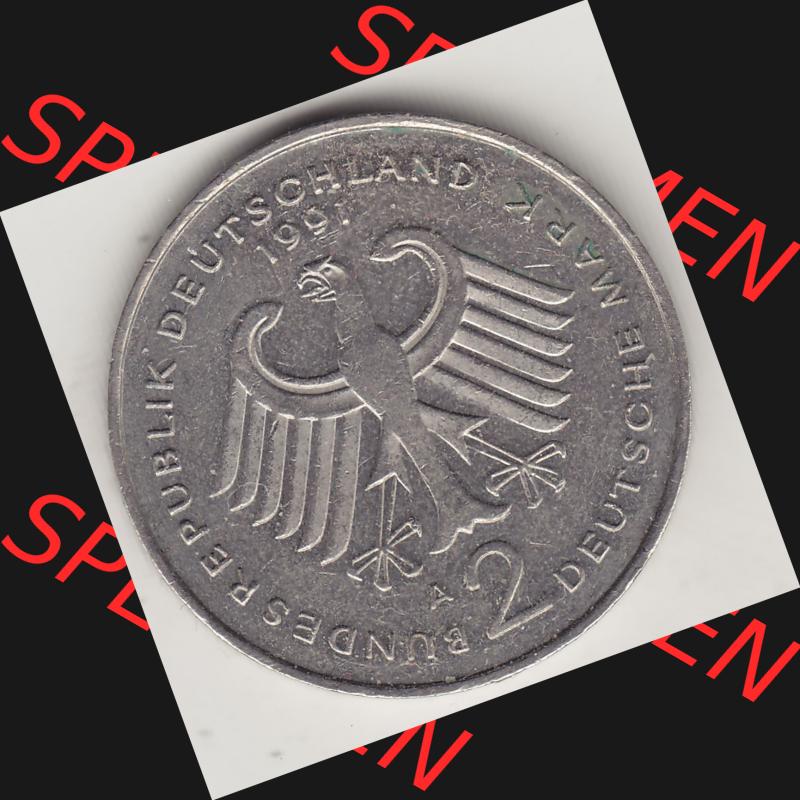 BRD Münzen 2 DM, Gedenkmünze 1991-2001, 2 DM, Deutsche Mark Franz Josef Strauß 1991 A-1. Vorderseite einer 2 DM, 2 Deutsche Mark A Gedenkmünze,... Sammlung