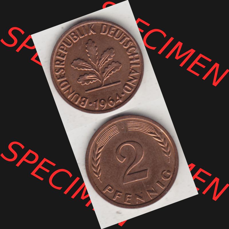 BRD Münze aus Deutschland 1950-2001, 2 Pfennig 1964 J (4) Sammlung
