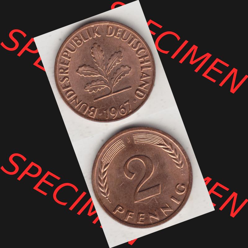 BRD Münze aus Deutschland 1950-2001, 2 Pfennig 1967 J (4) Sammlung