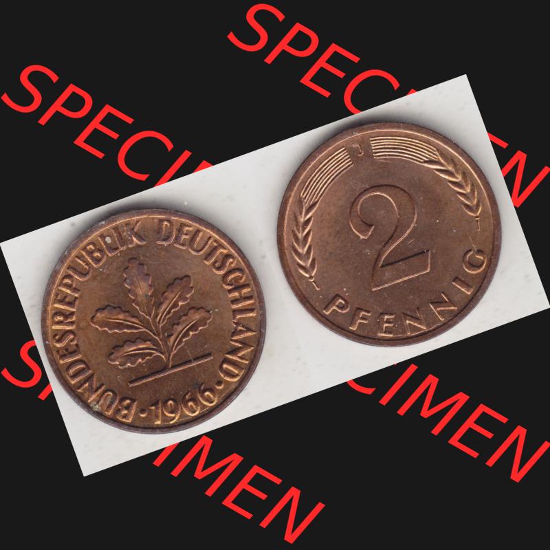 BRD Münze aus Deutschland 1950-2001, 2 Pfennig 1966 J (3) Sammlung