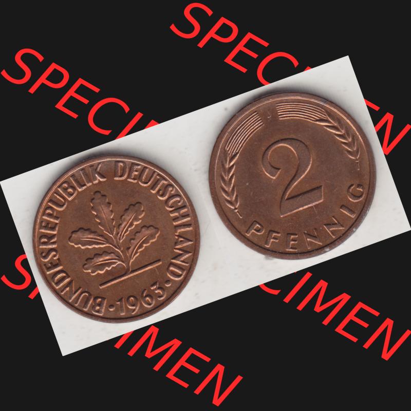 BRD Münze aus Deutschland 1950-2001, 2 Pfennig 1963 J (3) Sammlung