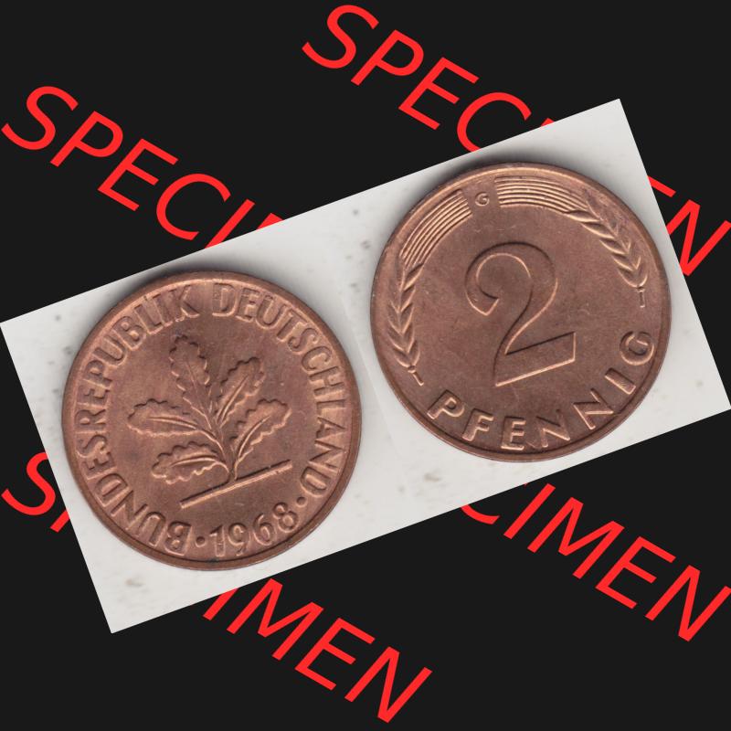 BRD Münze aus Deutschland 1950-2001, 2 Pfennig 1968 G (3) Sammlung