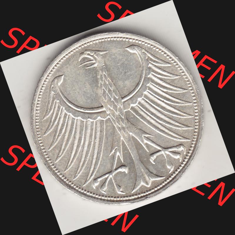 BRD Münzen Silbermünze 1951-1974, 5 DM, 5 Deutsche Mark Silberadler, Heiermann 1971 Münzzeichen / Mzz. "J" für Hamburg - 1. Vorderseite... Sammlung