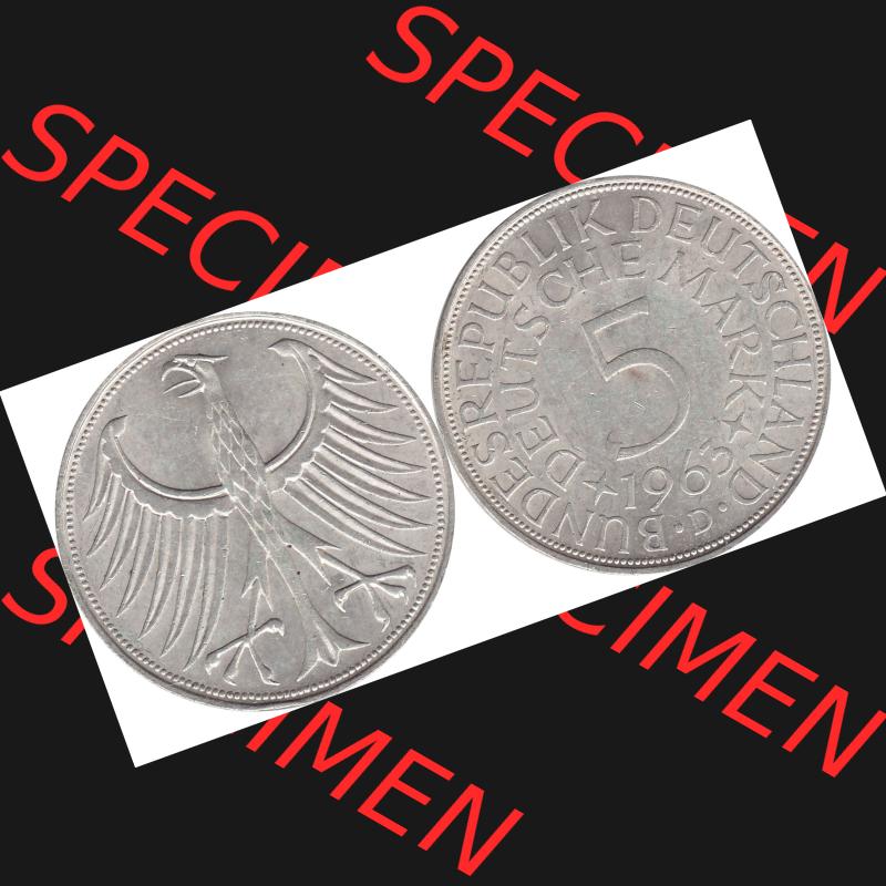 BRD Münzen Silbermünze 1951-1974, 5 DM aus Deutschland, 5 Deutsche Mark Silberadler, Heiermann 1963 Münzzeichen / Mzz. "D" für München-1.... Sammlung